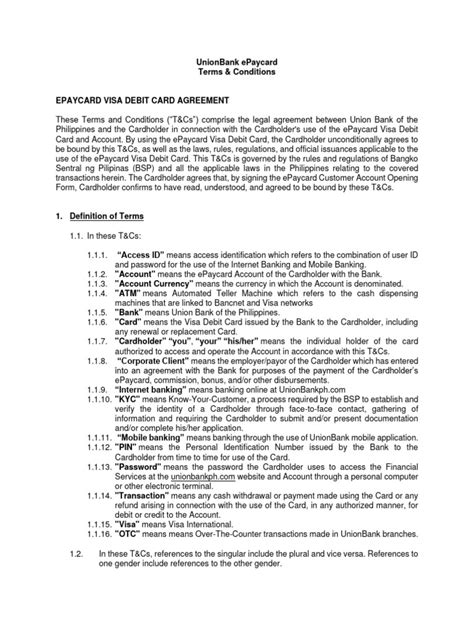 Terms & Conditions EPAYCARD VISA DEBIT CARD .